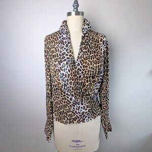 Neiman Marcus 100% Silk Blouse Animal Print Sz 8 Office Workwear